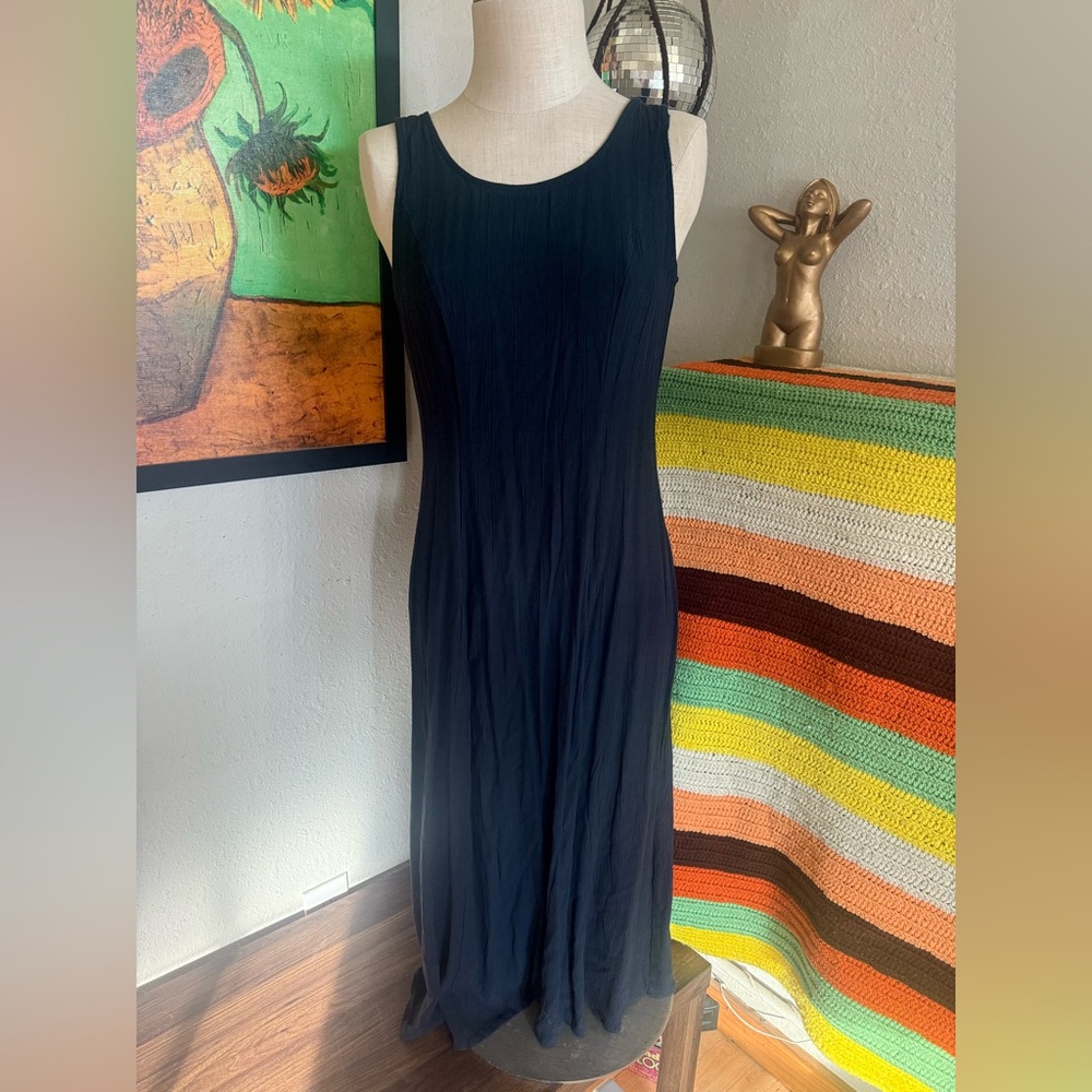 Elegant Vintage Navy Blue Sleeveless Dress